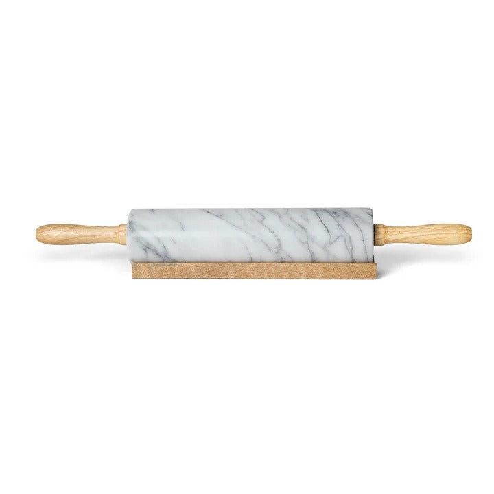 Marble Rolling Pin with Stand – polished marble and wood handles bakery tool