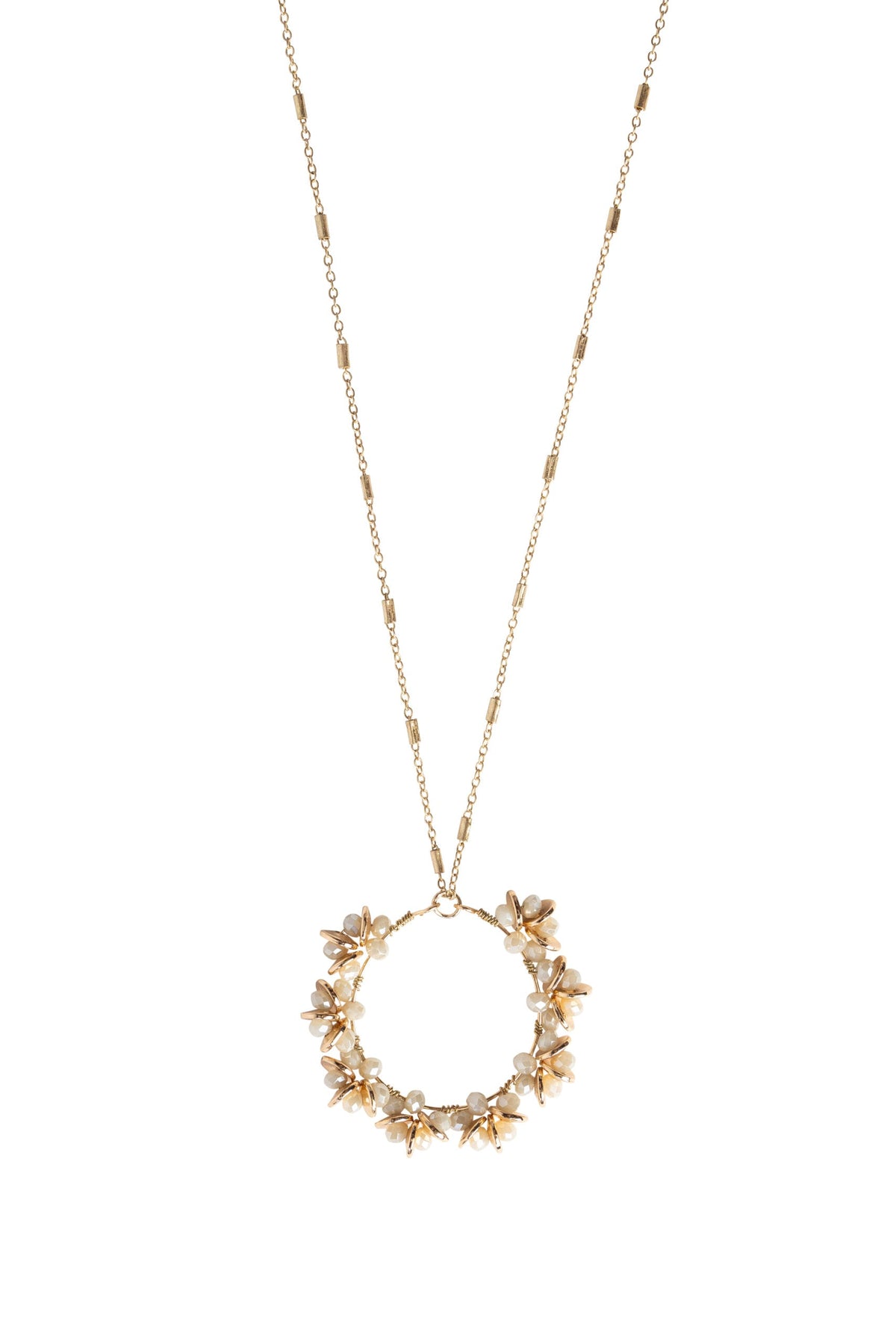 Necklace - Long Ivory Floral Circle