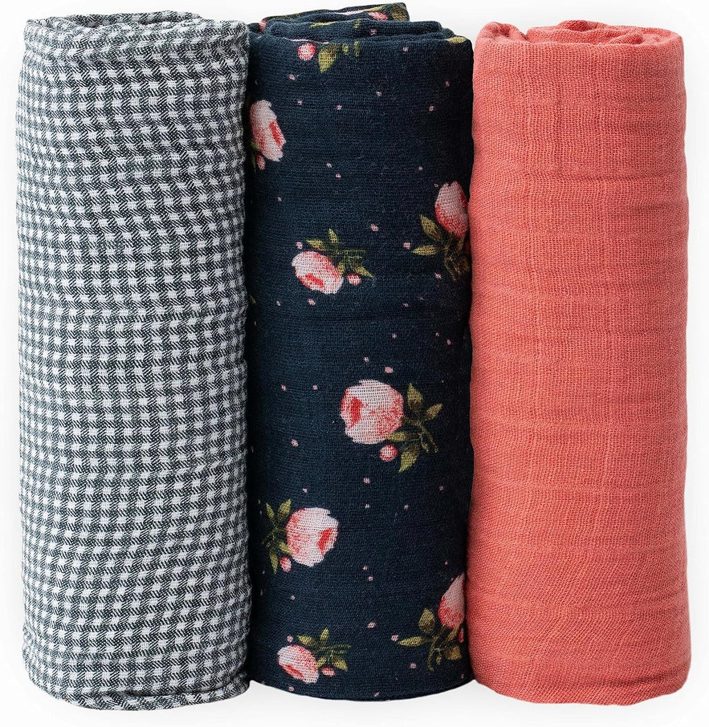 Little Unicorn 3 Pack Cotton Muslin Swaddle - Midnight Rose
