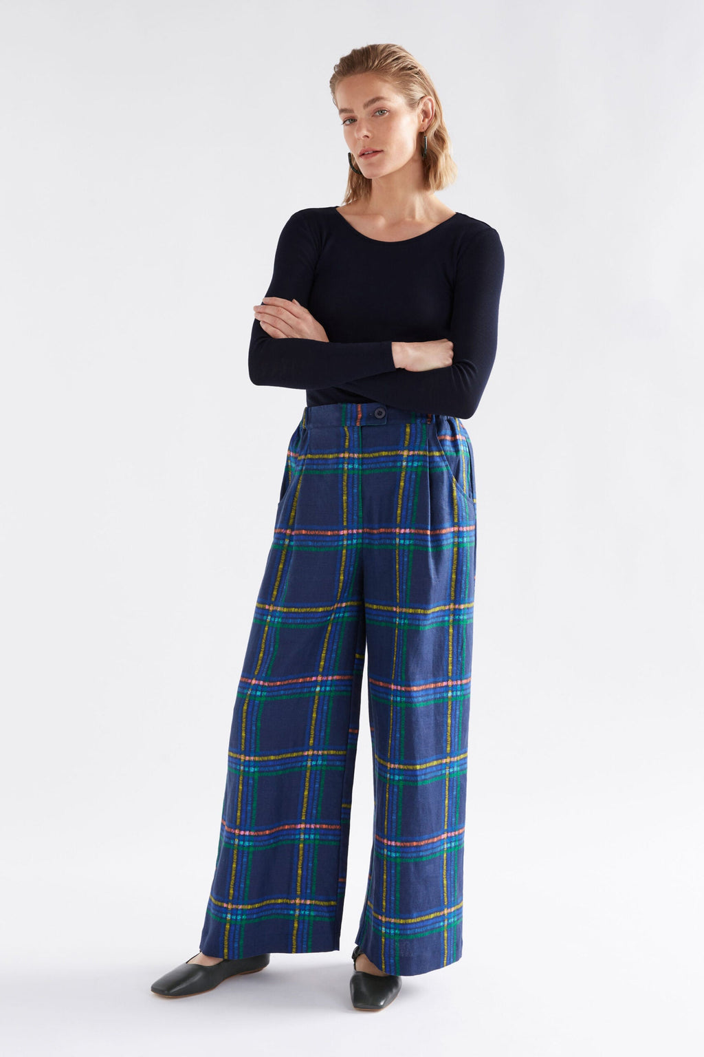 Paimo Pant Elk – Wide leg French linen pant in Elba check print