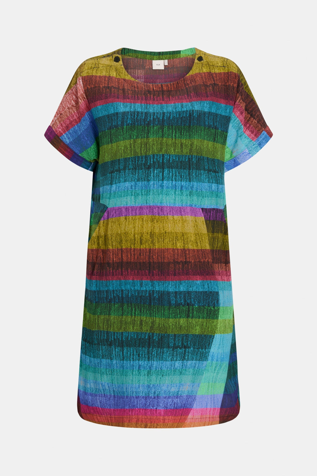 Sono Dress in Komi Print – multicolour ECOVERO™ tee shift dress with pockets
