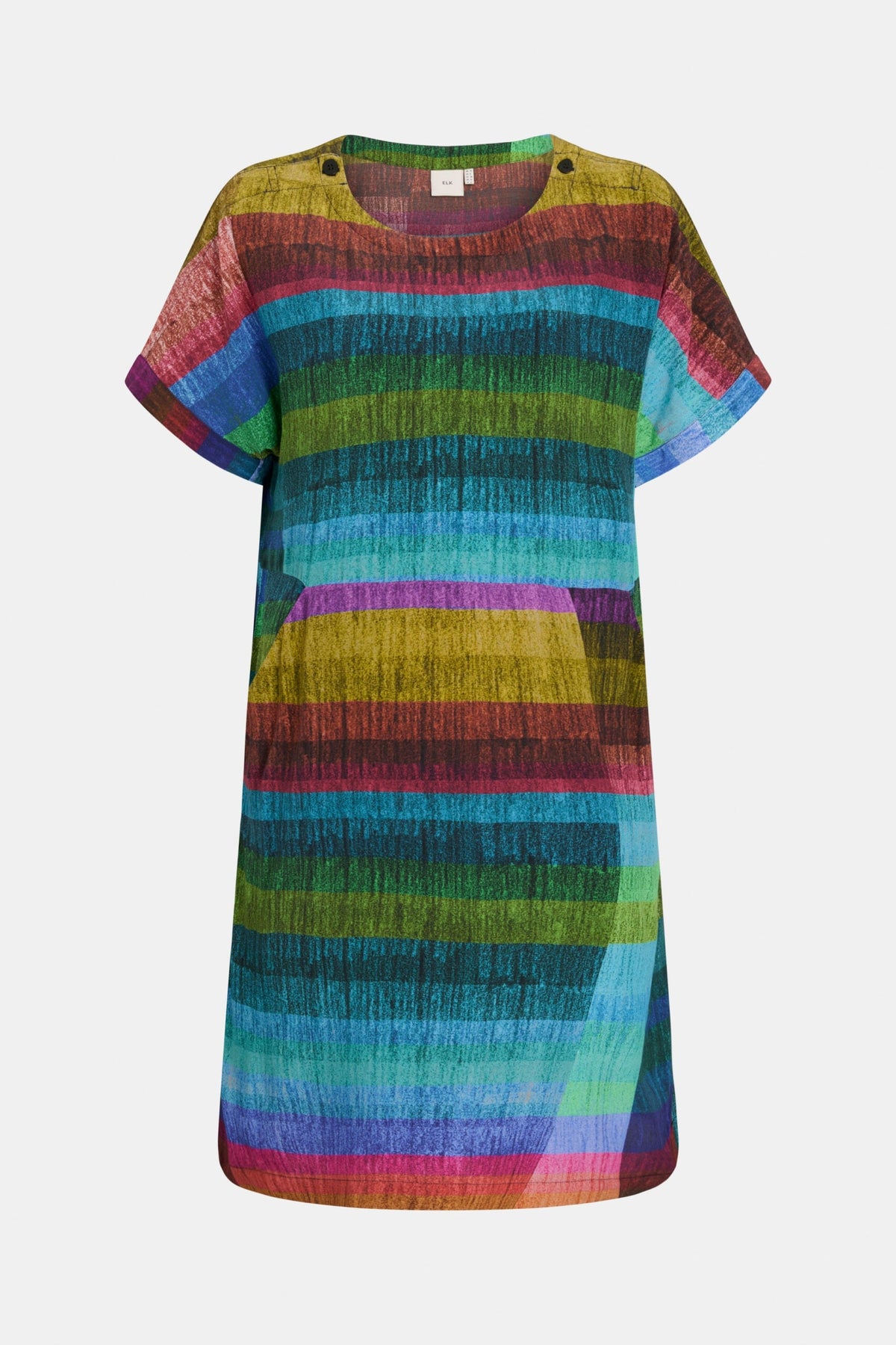 Sono Dress in Komi Print – multicolour ECOVERO™ tee shift dress with pockets