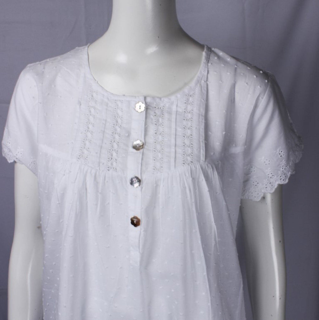 Nightie White Embroidered Swiss Dot