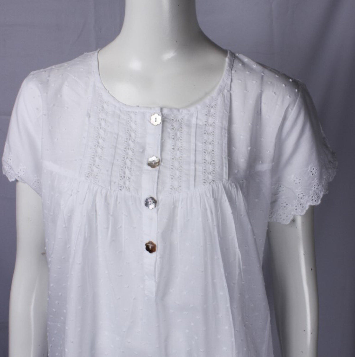 Nightie White Embroidered Swiss Dot