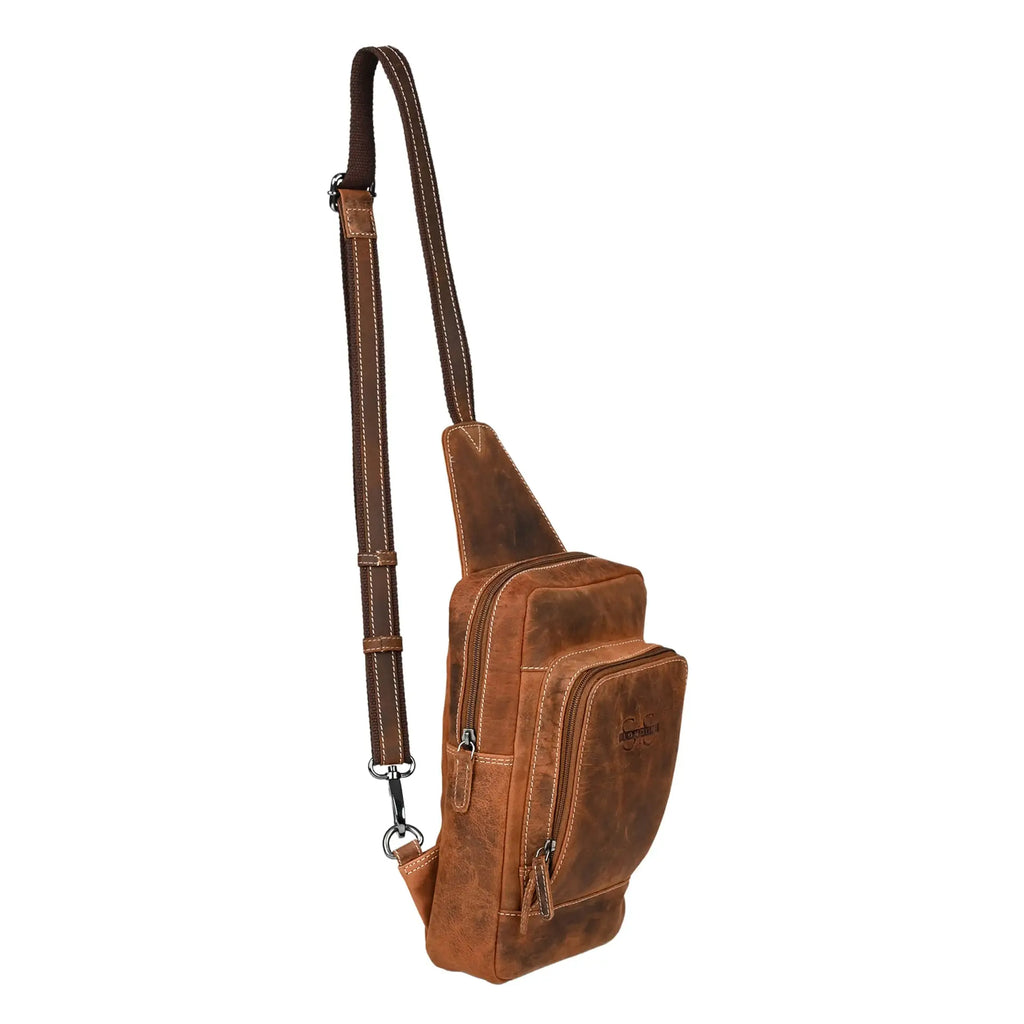 S&S London Sling Bag – Rugged Tan Leather Crossbody Bag