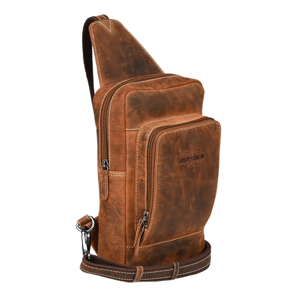 S&S London Sling Bag – Rugged Tan Leather Crossbody Bag