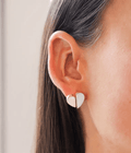 The Basilio Earrings - heart-shaped pendant inlaid with cut mother-of-pearl divided in 2