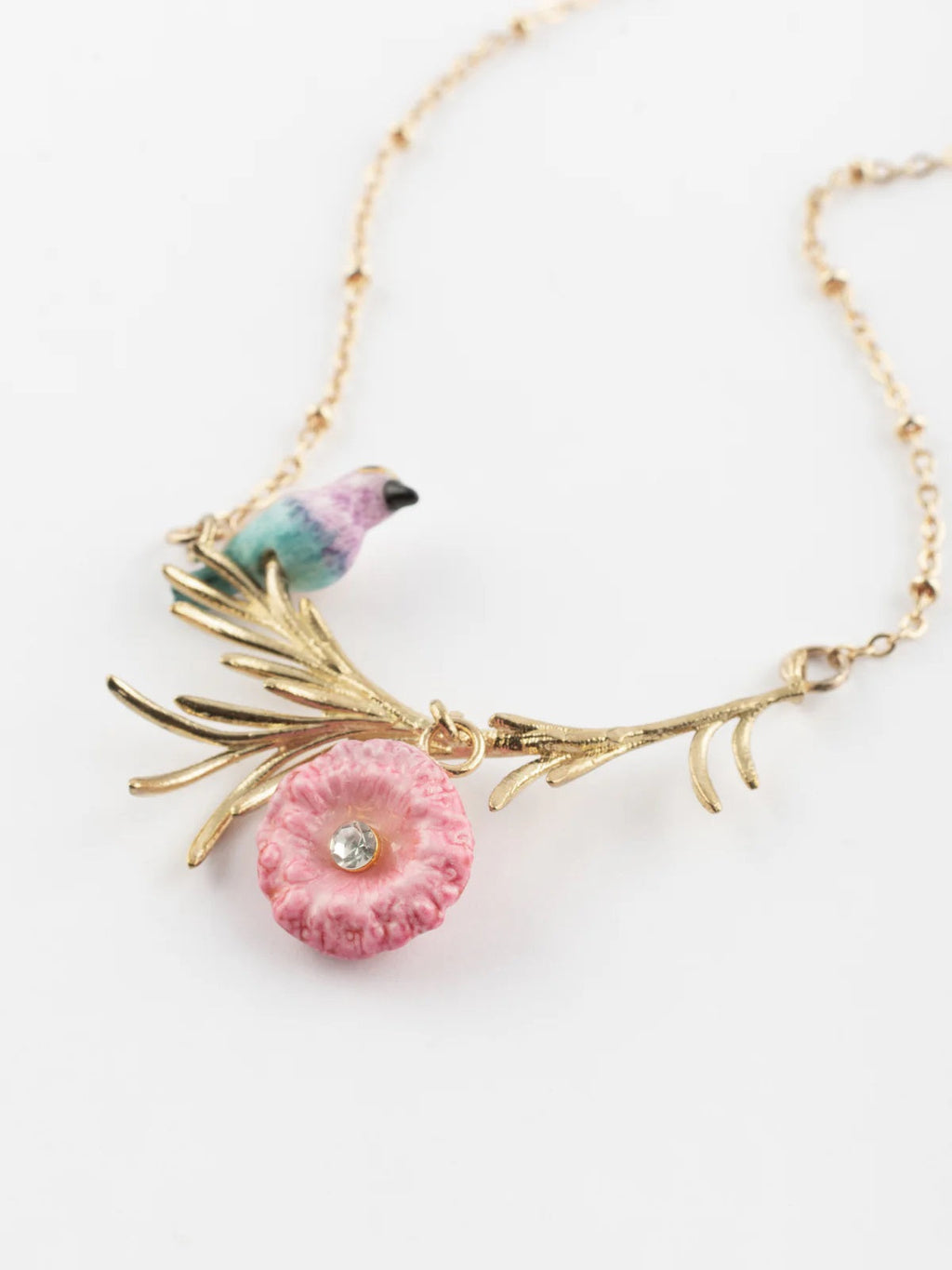 Branch necklace, Roller bird and thistle