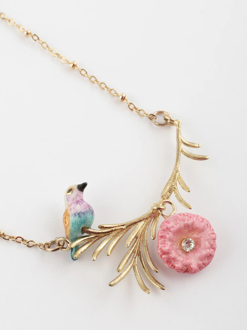 Branch necklace, Roller bird and thistle