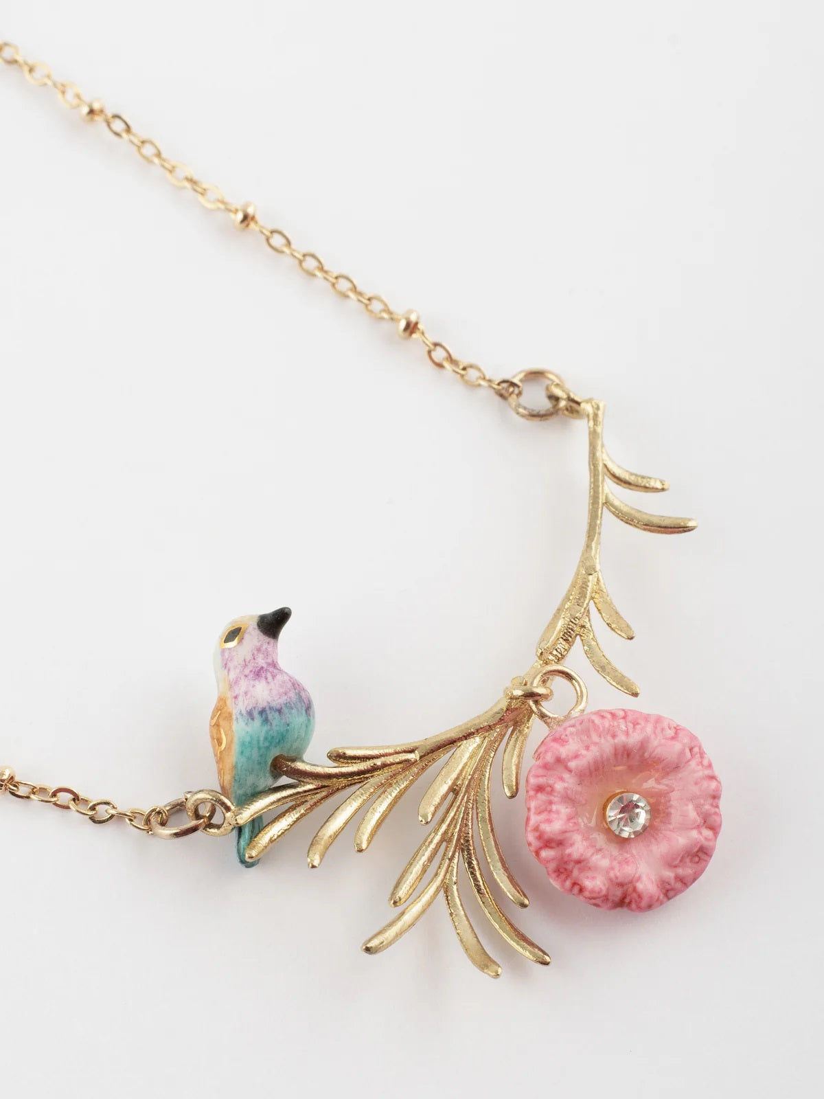 Branch necklace, Roller bird and thistle