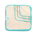 The Bumkins reusable baby wipes with an aqua trim are made from a soft lightweight flannel for comfort during diaper changes.