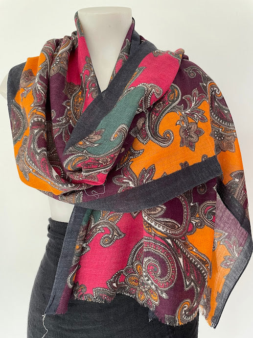 Printed Merino Wool Scarf -Cafe Paisley