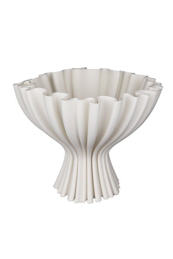 Cleo Compote Vase in soft white - 3D printed textured wide mouth vase