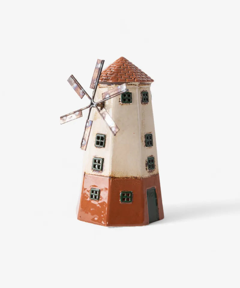 Hand-painted ceramic Cotswolds Country Tea Light Windmill with rust red roof