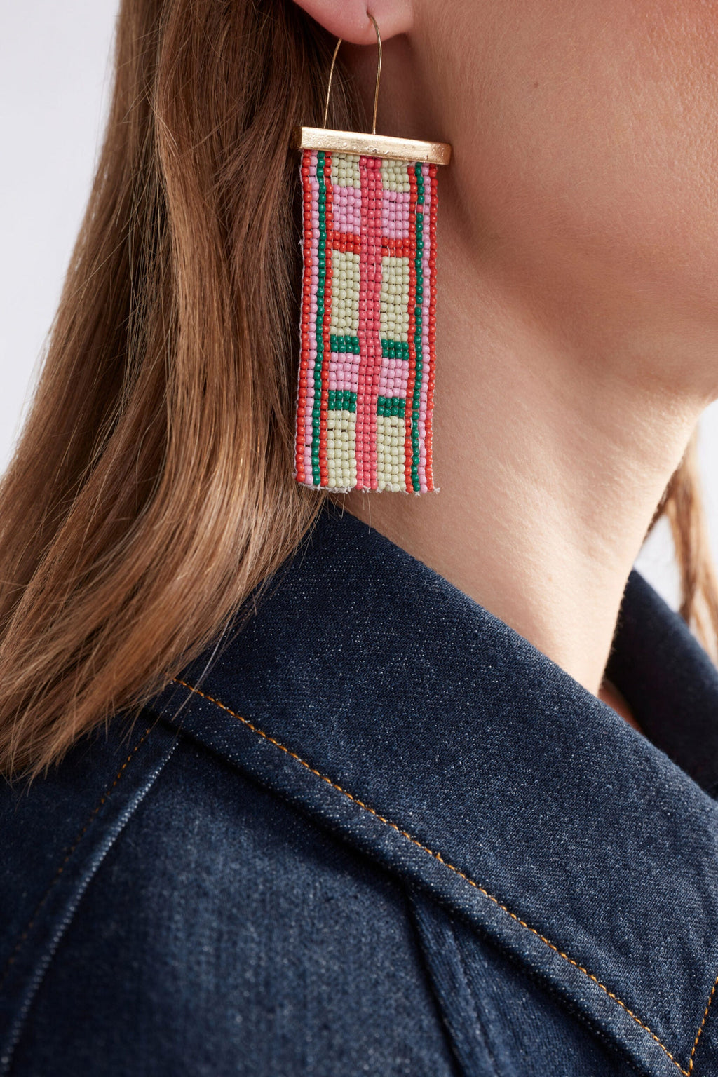 Ivett Large Drop Earring - Pink Punch Check