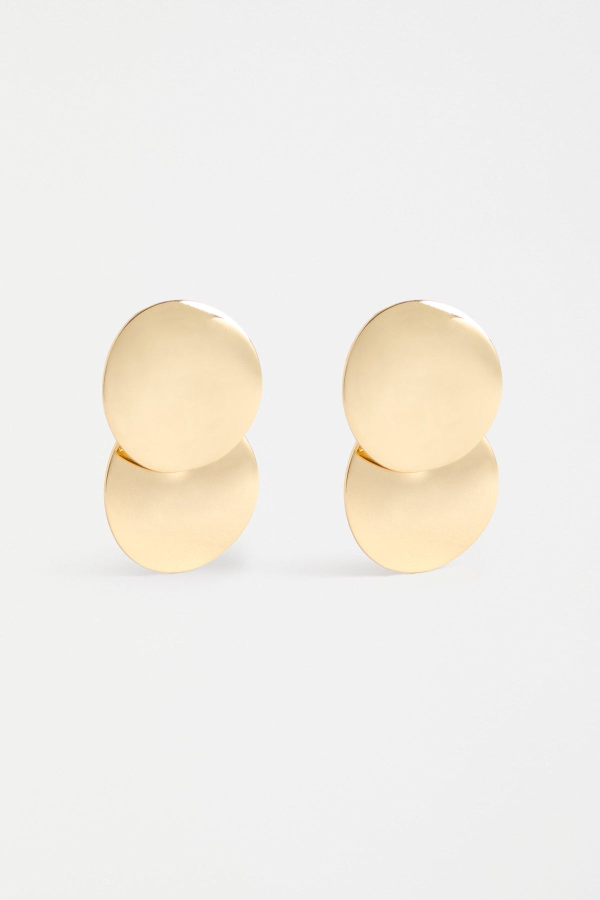 Gold Klara Earrings — sculptural metal discs, 4.5 cm drop