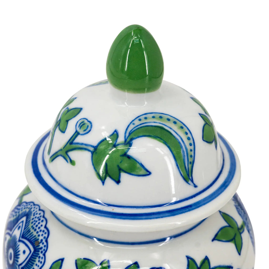 Cherry Blossom Blue Green & White Lidded Jar and Vase Set