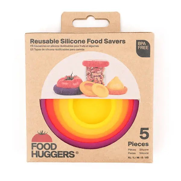 Set of 5 Food Huggers to cover a variety of cut foods and jars.