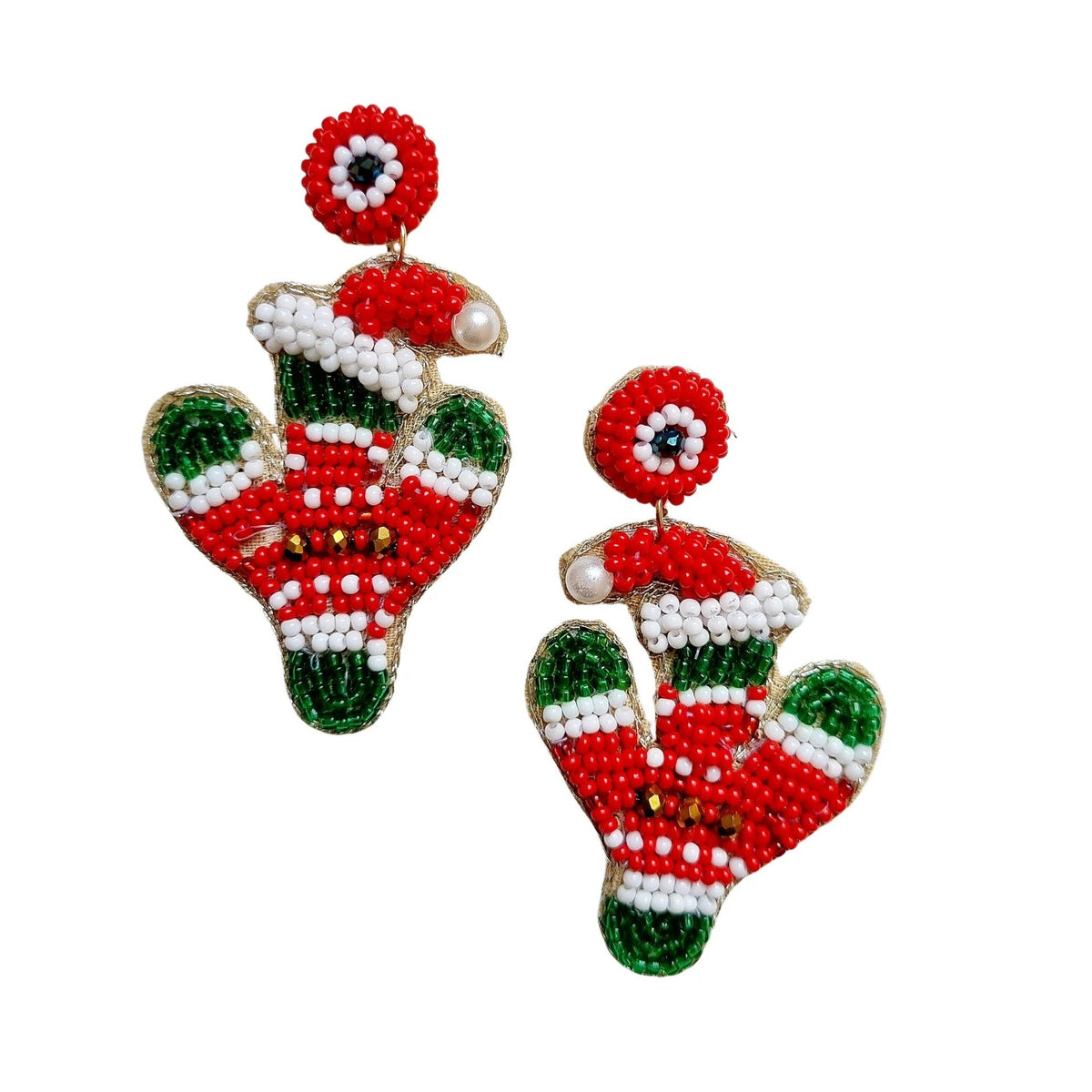 Christmas Cactus Earring – red & green cactus earrings with nickel-free backing