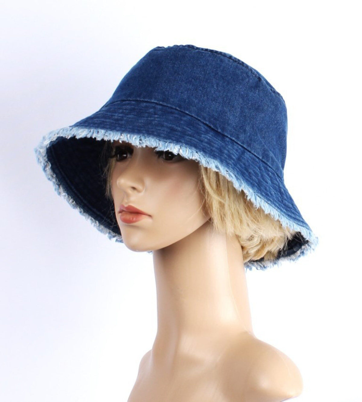 Frayed Denim Bucket Hat Blue
