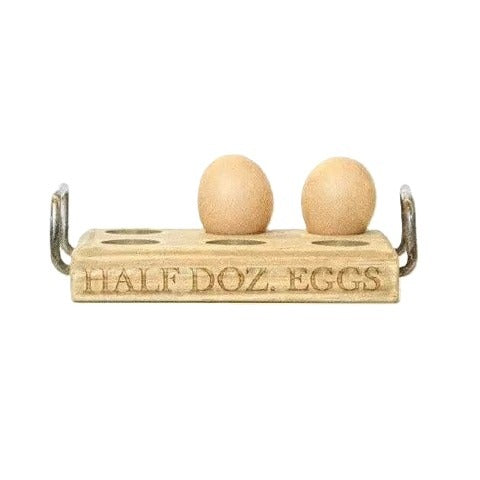 Wooden egg holder with metal handles – rustic wooden egg tray made in New Zealand