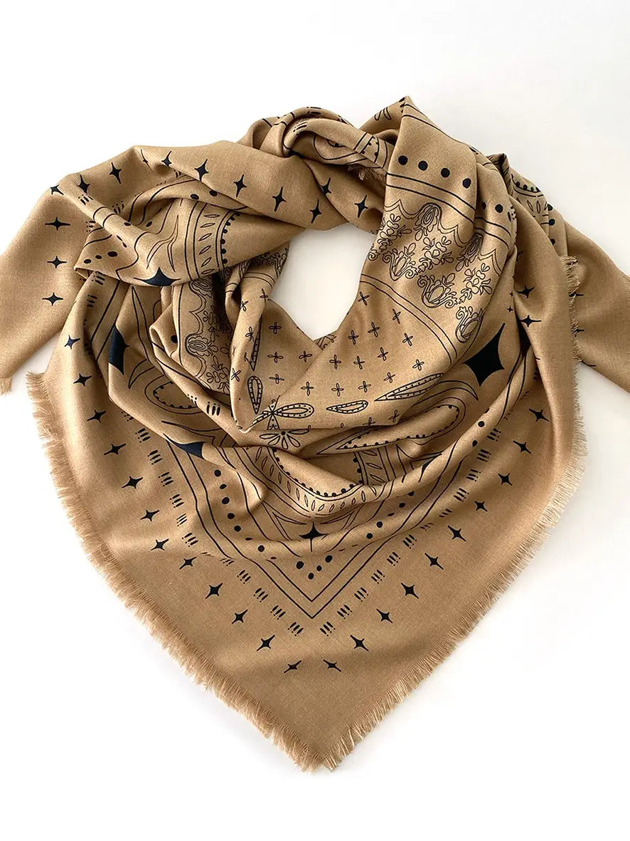 Dark Hampton Holden Wool Silk scarf featuring Ellie Compton's distinctive linework art.