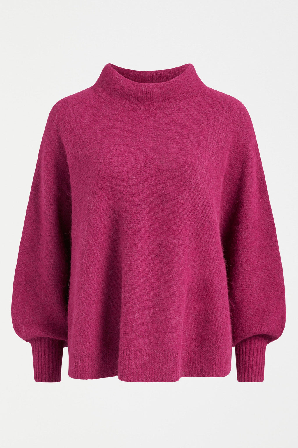 Palmen Poncho featuring batwing sleeves and mock turtleneck - available in hot pink and peacock colours