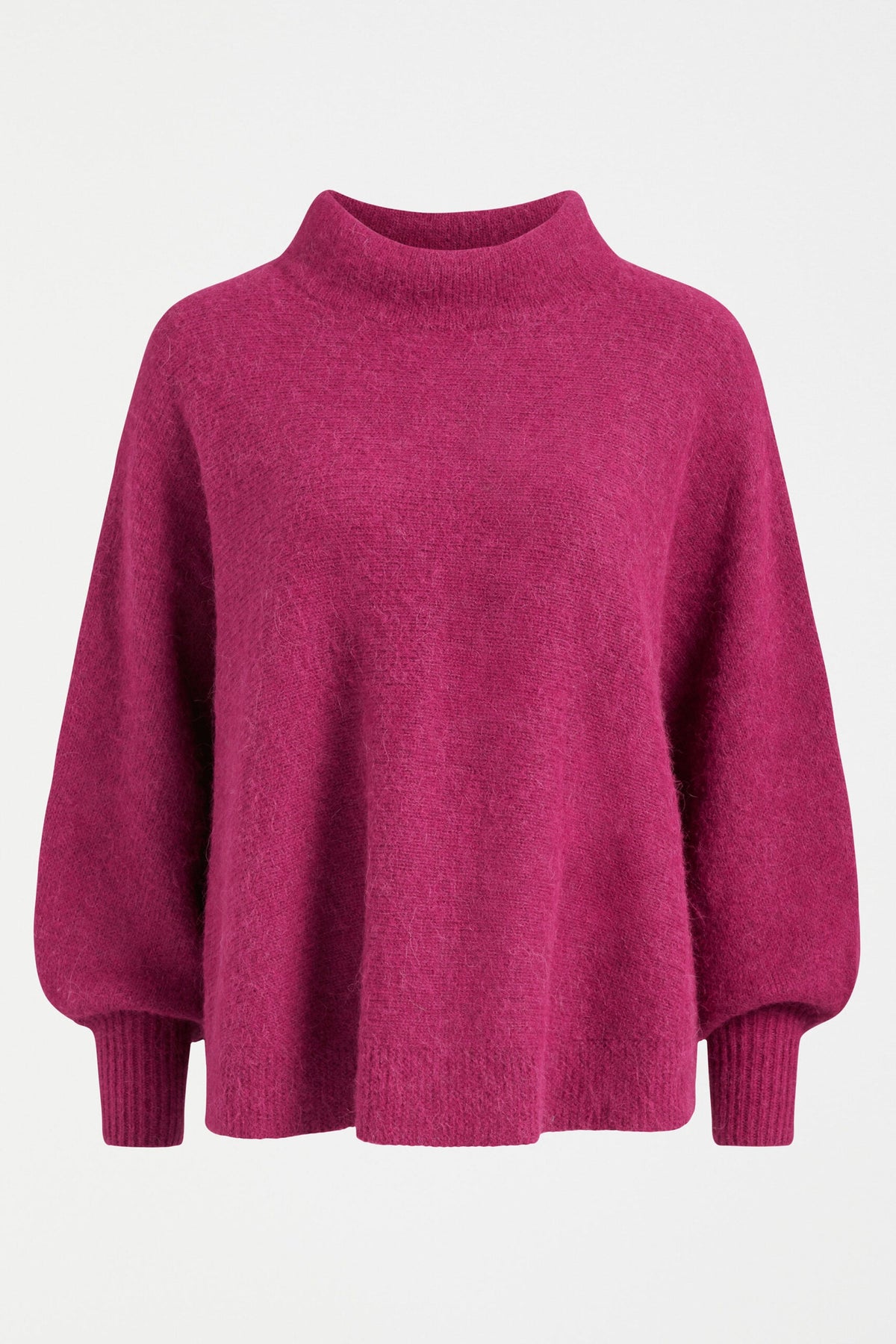 Palmen Poncho featuring batwing sleeves and mock turtleneck - available in hot pink and peacock colours