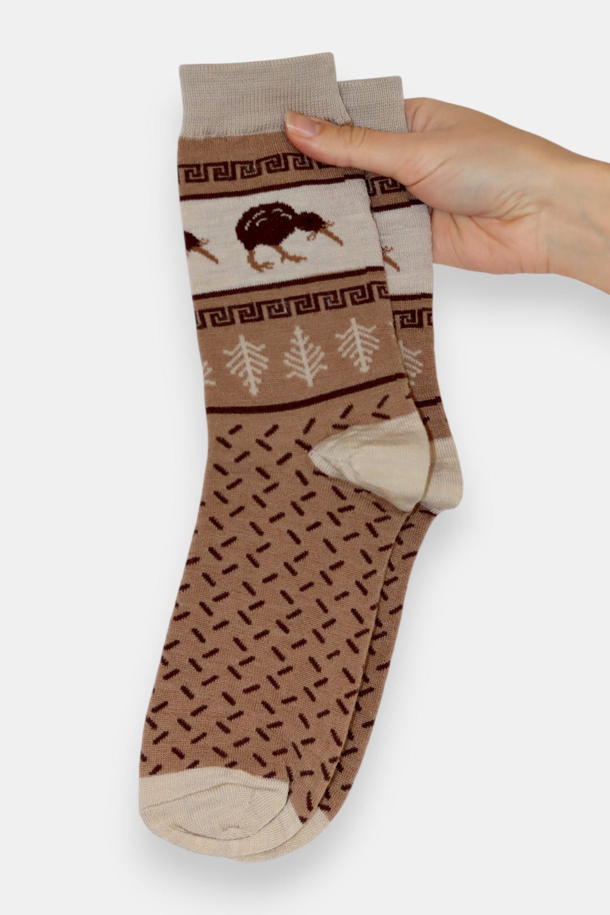 Zoozies Kiwi Fair Isle Merino Socks featuring a native kiwi bird design with colourful Fair Isle pattern made from NZ merino wool