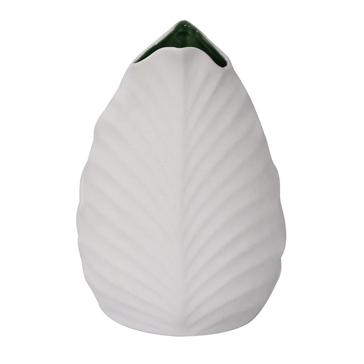 Leaf Vase - White With Green Interior