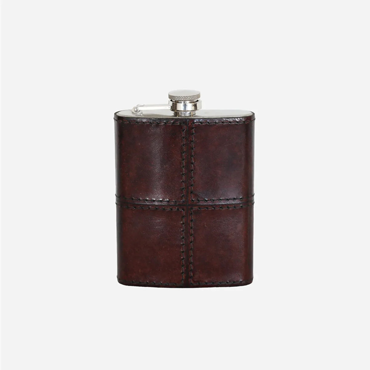 Leather Hip Flask in Dark Brown with Nickel Details – Gift-Ready