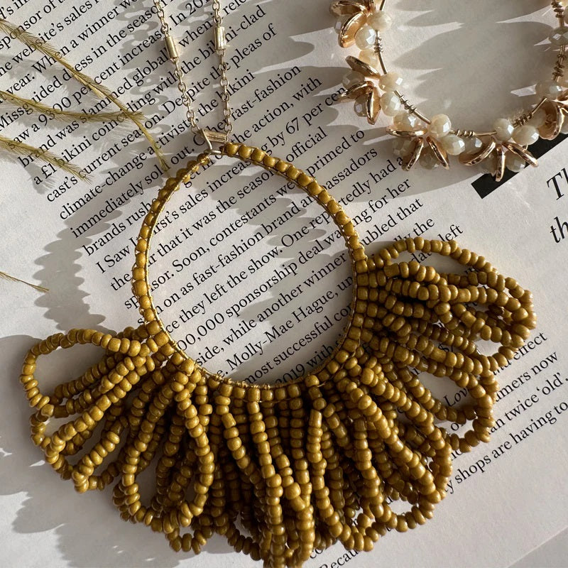 Necklace - Long Mustard Beads