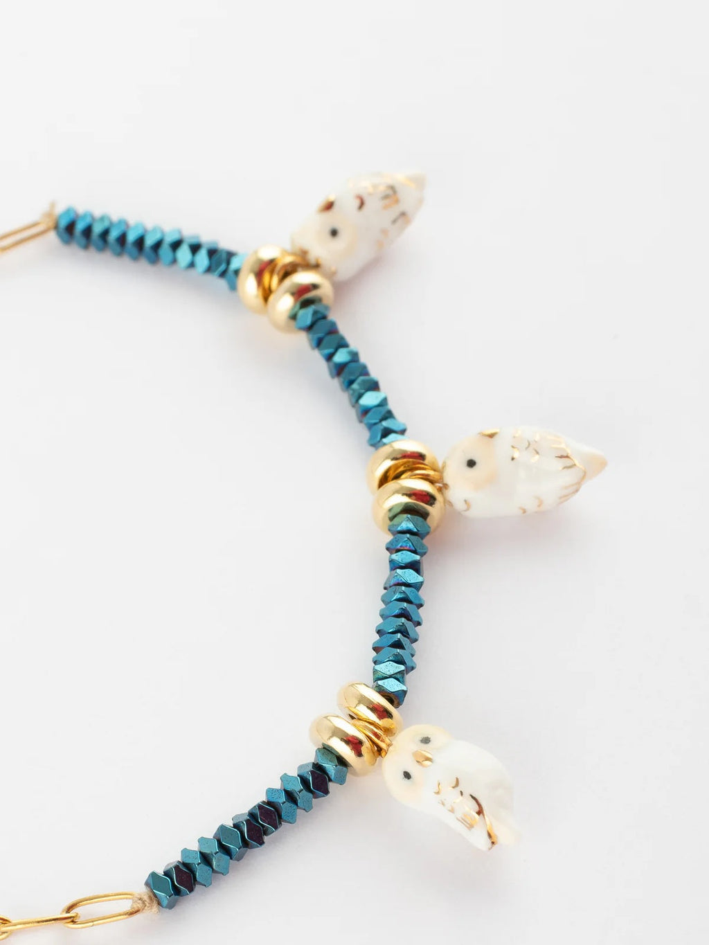 Hematite beaded owl bracelet