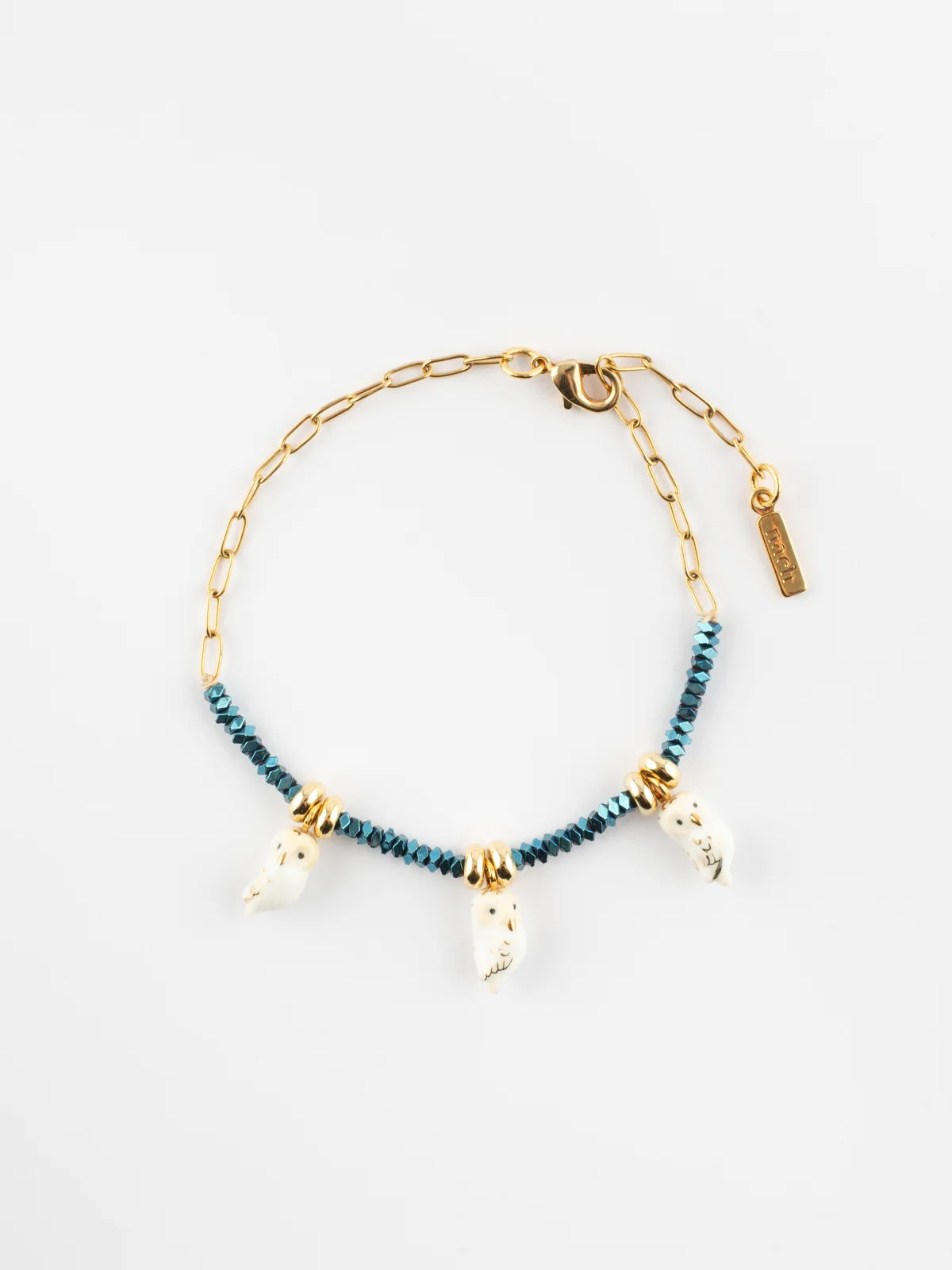 Hematite beaded owl bracelet