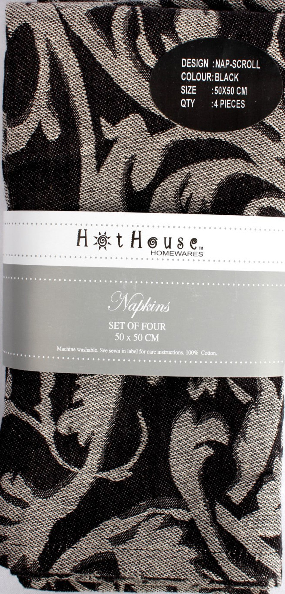 Napkin - Set/4 Black Scroll Jacquard
