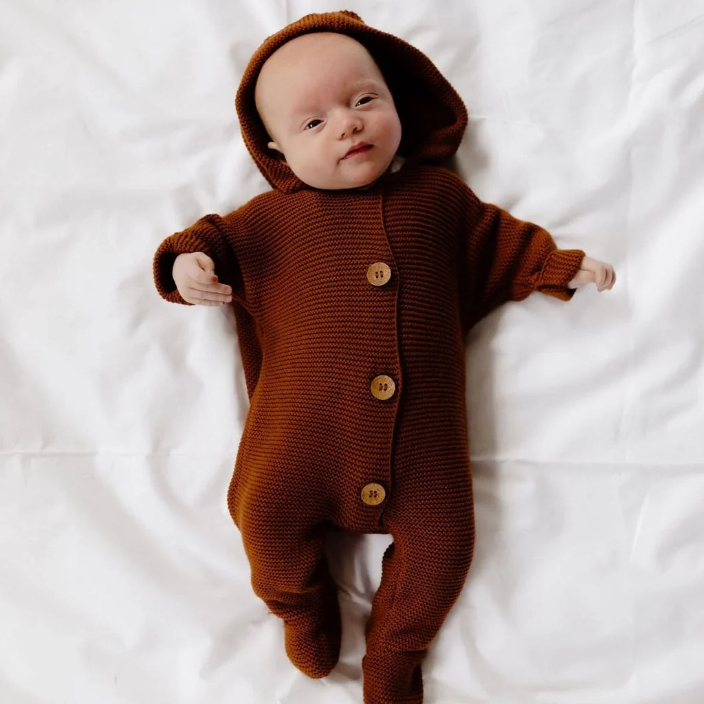 Oliver Knit Romper rust cotton baby romper 0-6 months