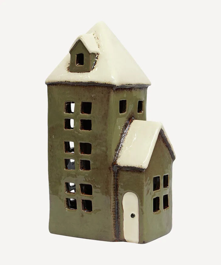 Alsace Tea Light Parish ceramic candle holder in Olive Green