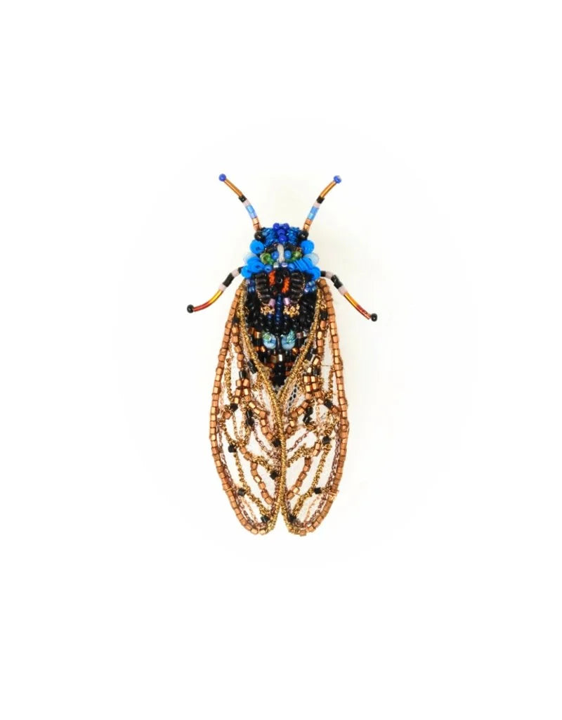 Periodical Cicada Brooch handmade from cotton, Felt, Metal & Beads. 