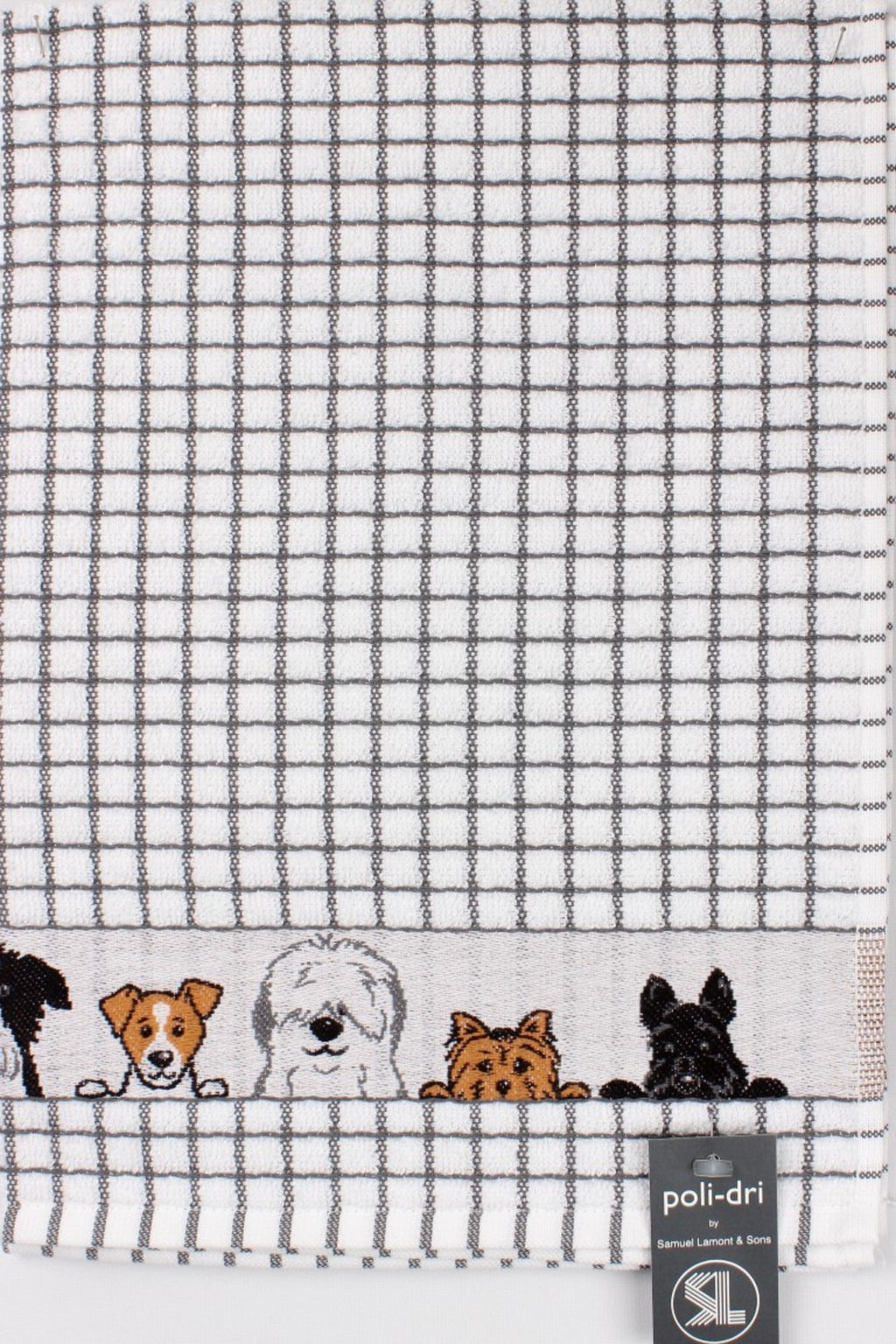 Poli Dri Tea Towel - soft, absorbent & hardwearing - Charcoal Dogs design