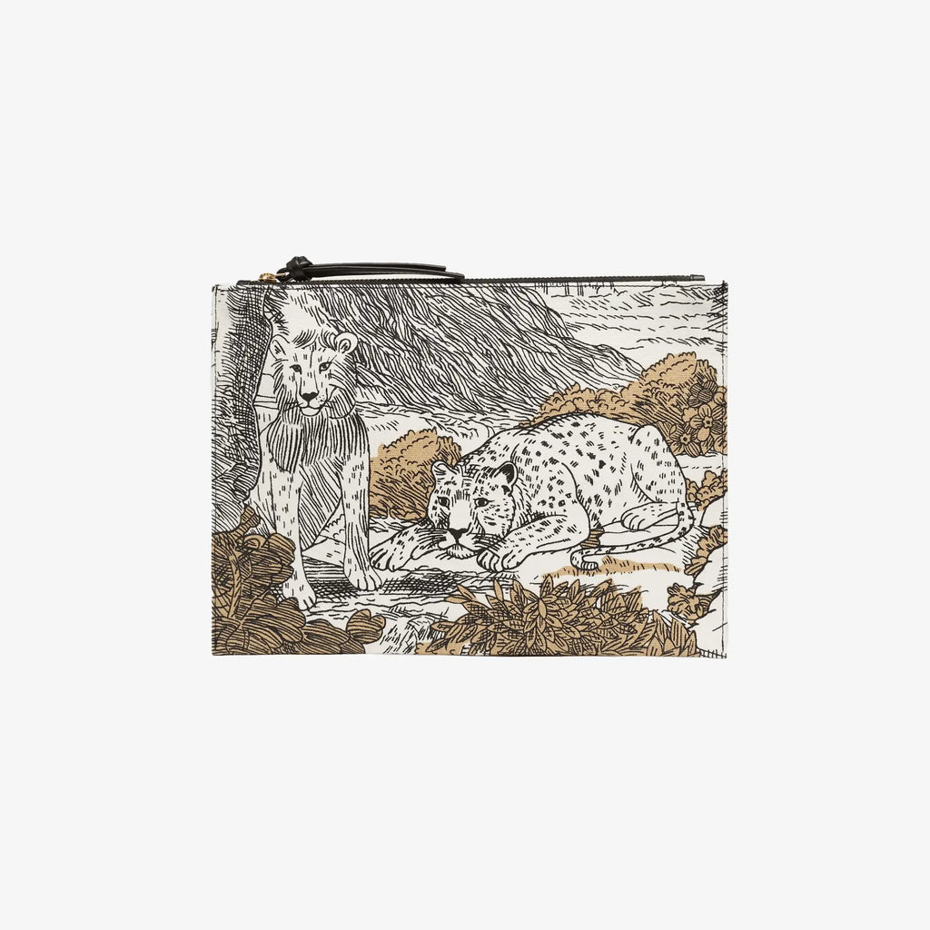 Inoui Editions Histoire Pouch Black cotton pouch with leather trim illustrated design