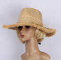Natural Raffia Fedora with Frayed Edge – side angle