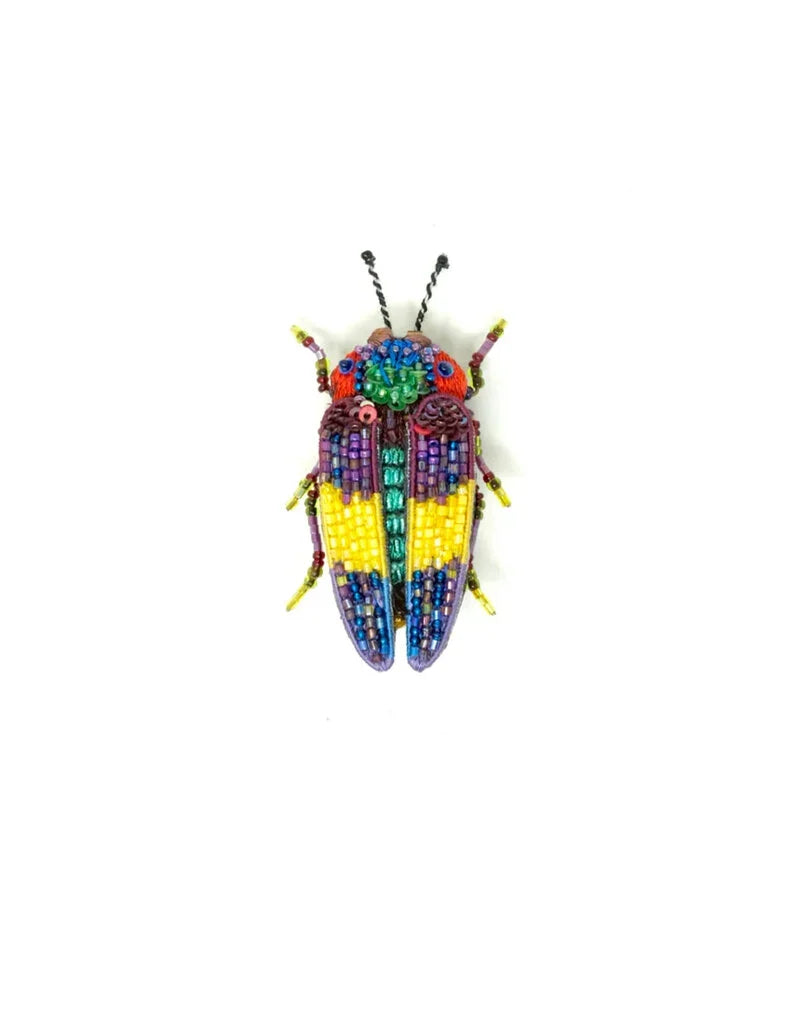 Rebbies Jewel Beetle Brooch handmade from cotton, Felt, Metal & Beads. 