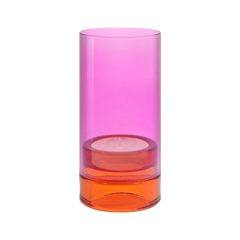Hand-blown Glass Lantern – Pink in borosilicate glass with colour-blocked design