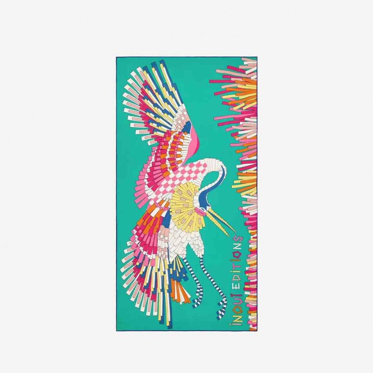 Emerald Sagi Scarf featuring a bold & colourful bird in flight design