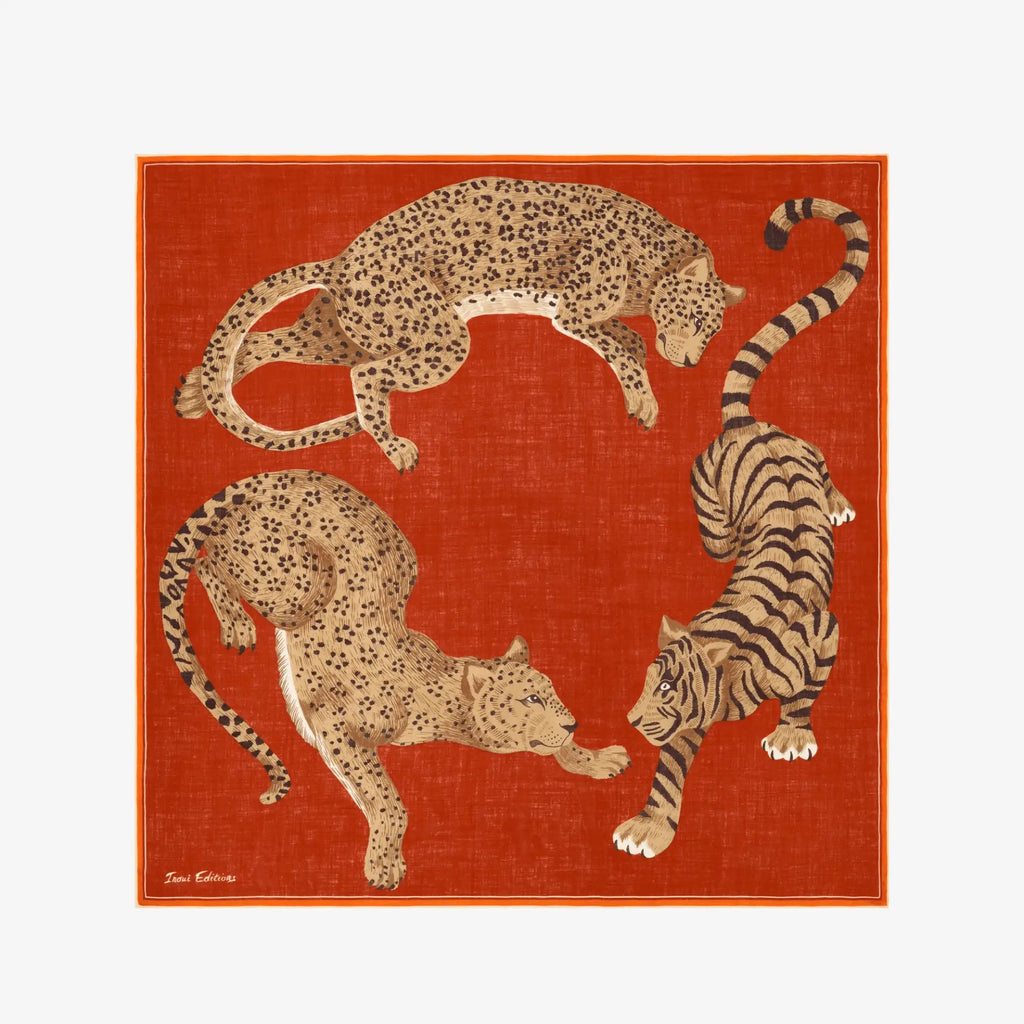 Inoui Editions Jorgen wool scarf 130x130cm Swedish folk art floral animal scarf