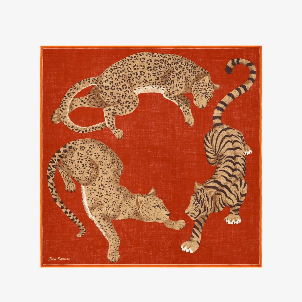 Inoui Editions Jorgen wool scarf 130x130cm Swedish folk art floral animal scarf