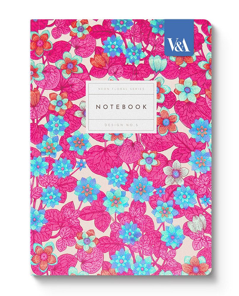 A5 Soft Cover Notebook-Neon Floral Pink & Blue