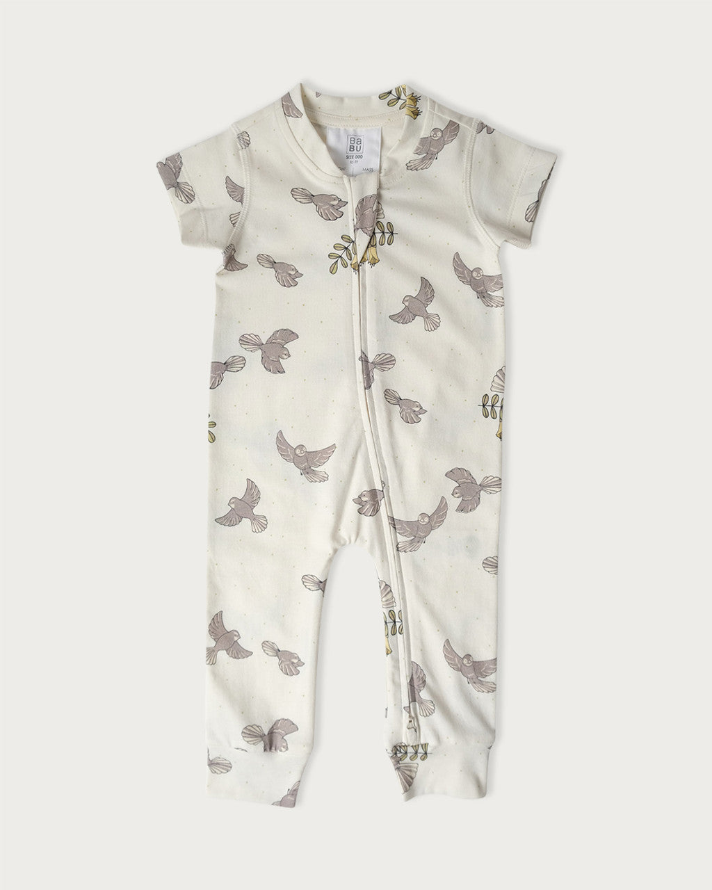 Organic Cotton Onesie NZ Forest - Pīwakawaka