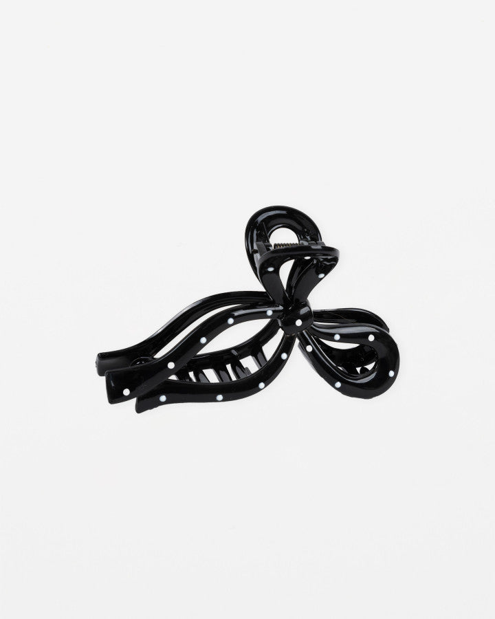Hair Claw Bow - Black Dotty