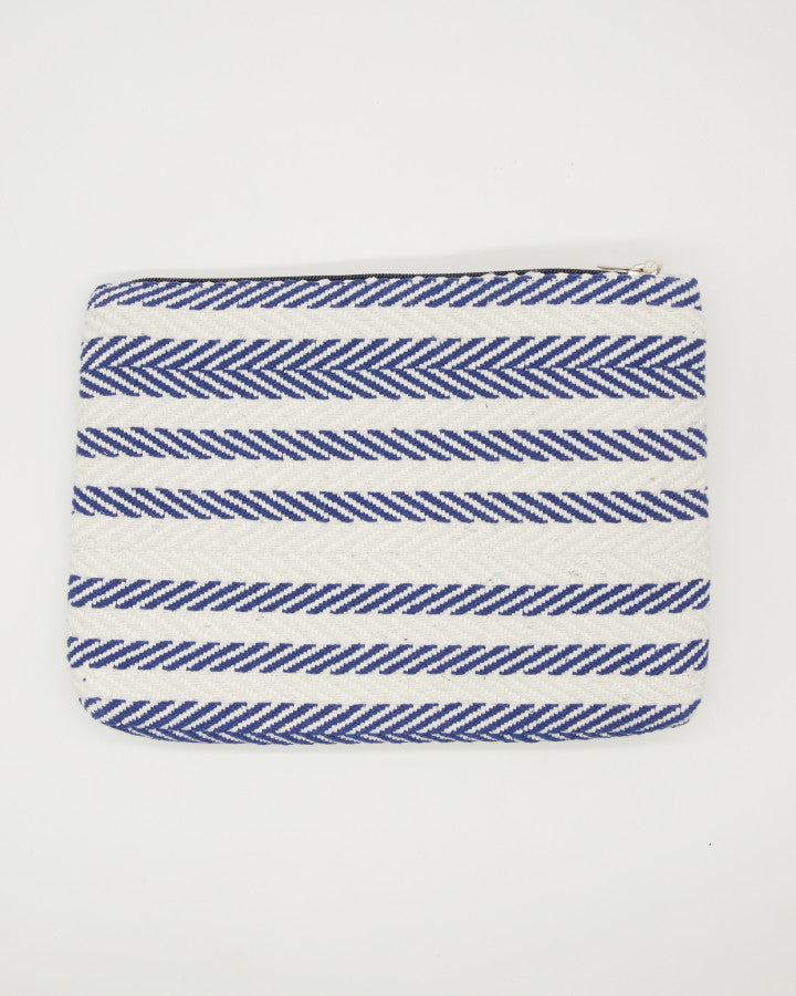 Large pouch with pompom and tassel - Navy Herringbone